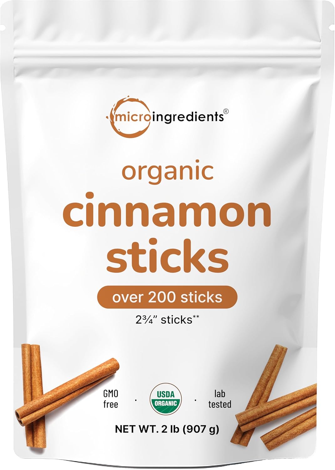 Micro Ingredients Organic Whole Cinnamon Sticks 2lb Bulk | 200+ Sticks, Non-GMO Vegan, Bold Aroma for Tea Desserts Cooking