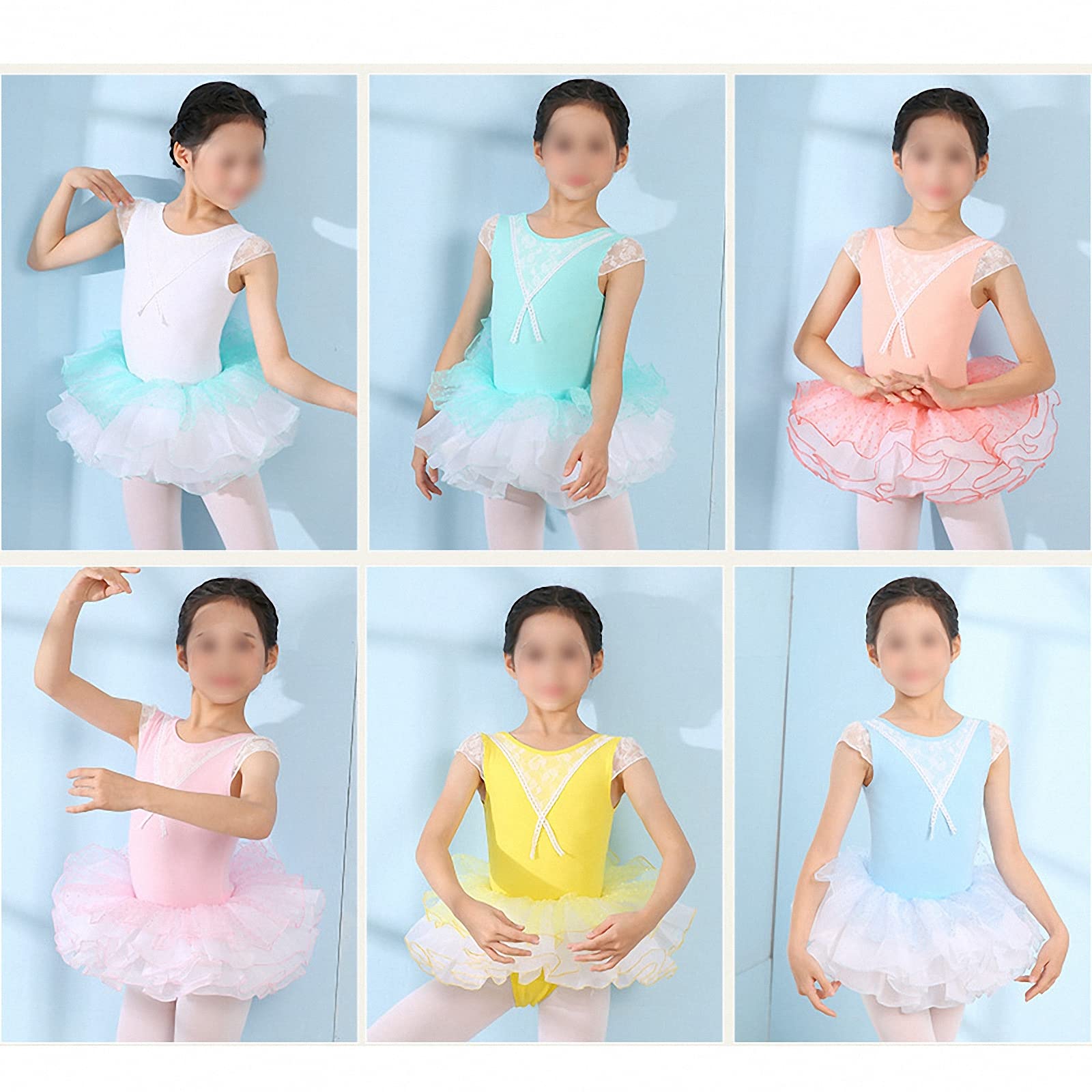 Ropa de práctica de Baile de Ballet para niños,Falda de tutú de Manga Corta de Encaje para niñas de Primavera y Verano,Leotardo de Baile cómodo y Transpirable para Escuela