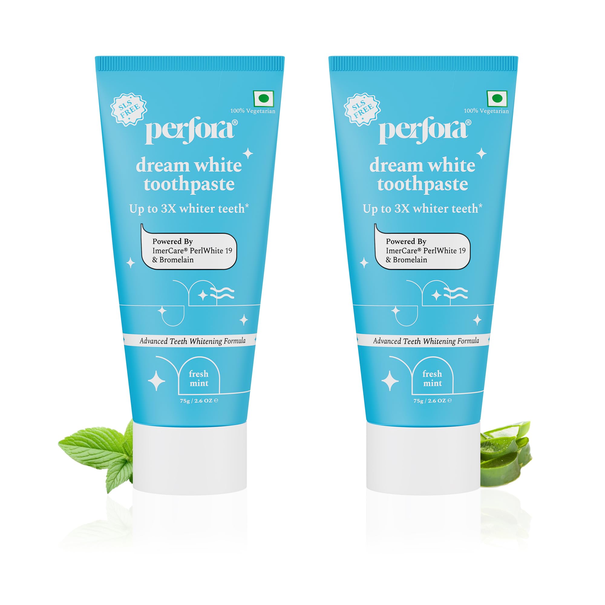 Perfora Dream Whitening Toothpaste - 75 gms (Pack of 2) | Instant Teeth Whitening for Kids & Adults | Made Safe Certified SLS Free & No Artificial Sweeteners | Vegan Friendly Gel - Fresh Mint (Flavor)-picture-13