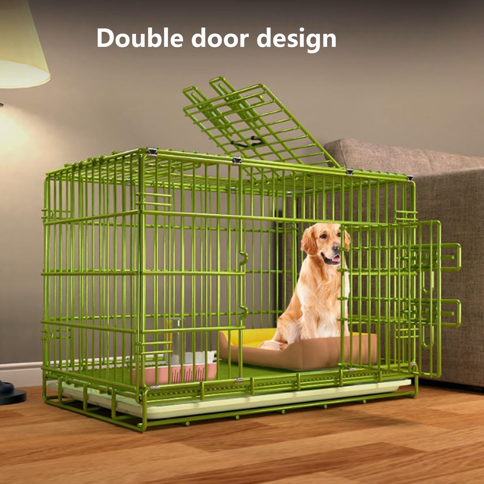 beaka Cage De Transport pour Chien Pliable – Cage Chien Pliante en Métal avec 2 Portes (Avant Et Dessus) Cage pour Chien Et Transportable avec Poignées Et Plateau (Size : 60 * 43 * 53cm)
