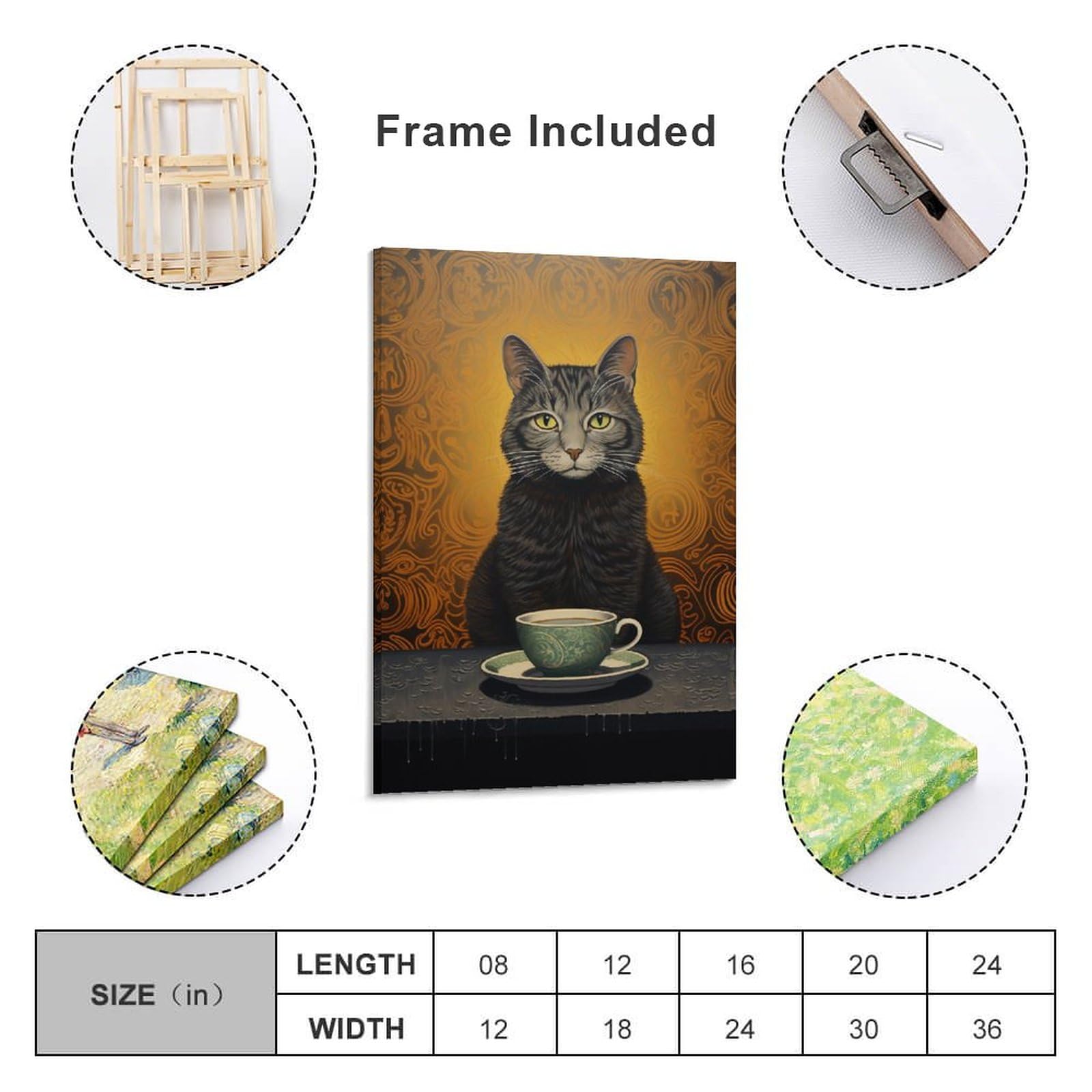 Stampa Black Cat Paris Café, poster di caffè e croissant con gatto, arte murale per cucina, poster retrò per caffè espresso, arte murale per bar - Cornice opzionale - Italia