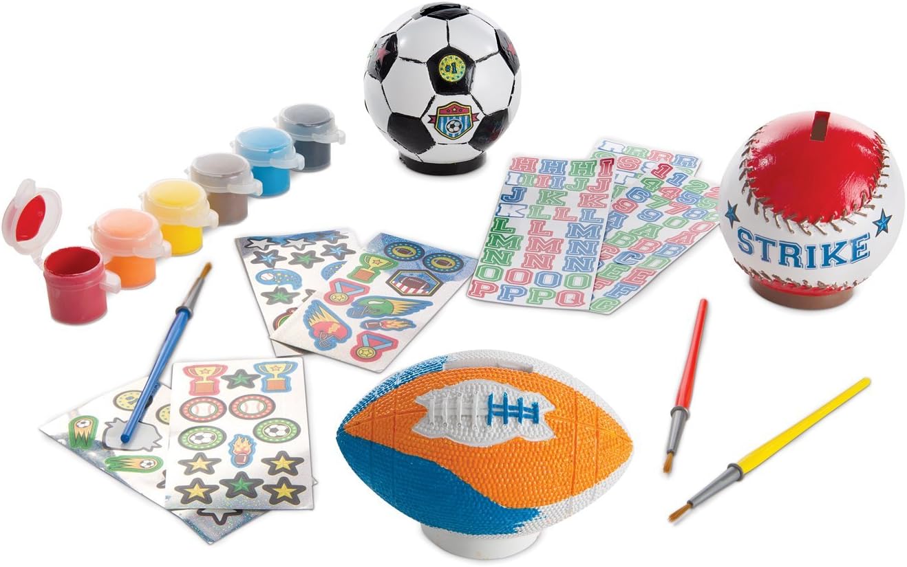 Melissa & Doug Decorate-Your-Own Sports Set Craft Kit - Soccer, Baseball, and Football Banks