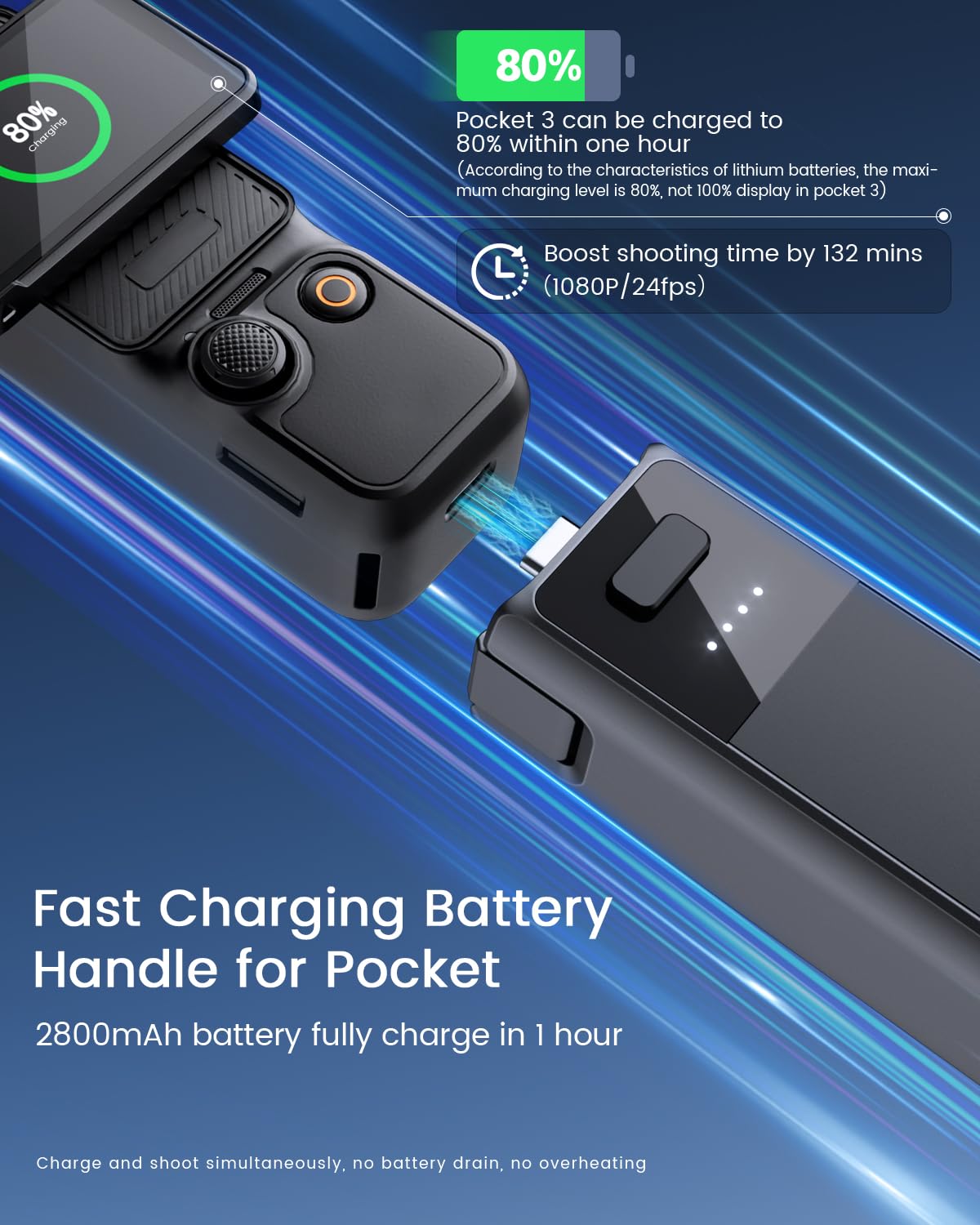 Manico di batteria a ricarica rapida per Osmo Pocket 3 accessori per tasca 3 impugnature di batteria con celle di batteria originali di fabbrica