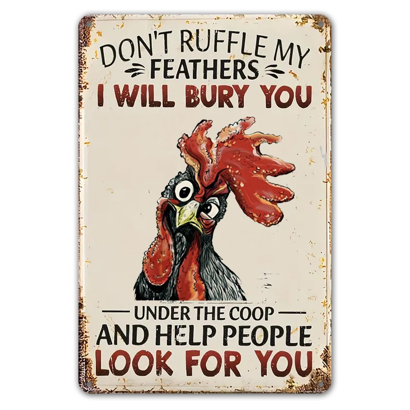 Funny Chicken Sign Dont Ruffle My Feathers Gift for Chicken Lovers Farmhouse Wall Decor for Home Coop Garden