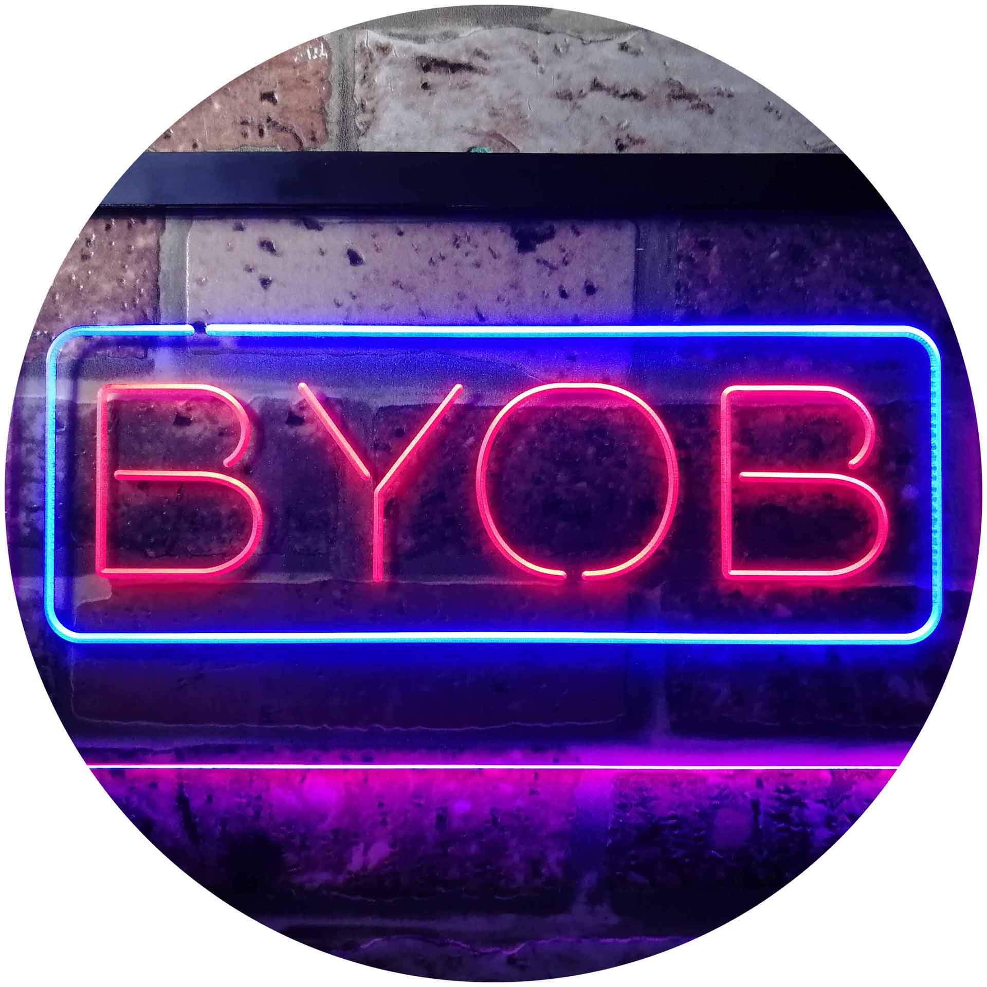 Advpro Blue & Red Byob Bring Your Own Bag Shop Dual Color Led Neon Sign 300 X 210Mm St6s32-I3376-Br