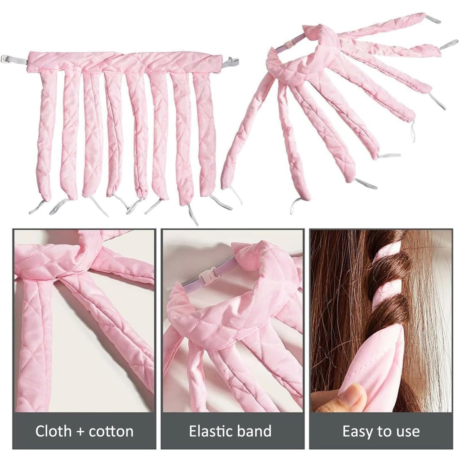 Siliget Heatless Hair Curlers, Overnight Heatless Curlers Soft Satin, Hair Curlers No Heat for Long Hair DIY Styling (Pink) - Image 3