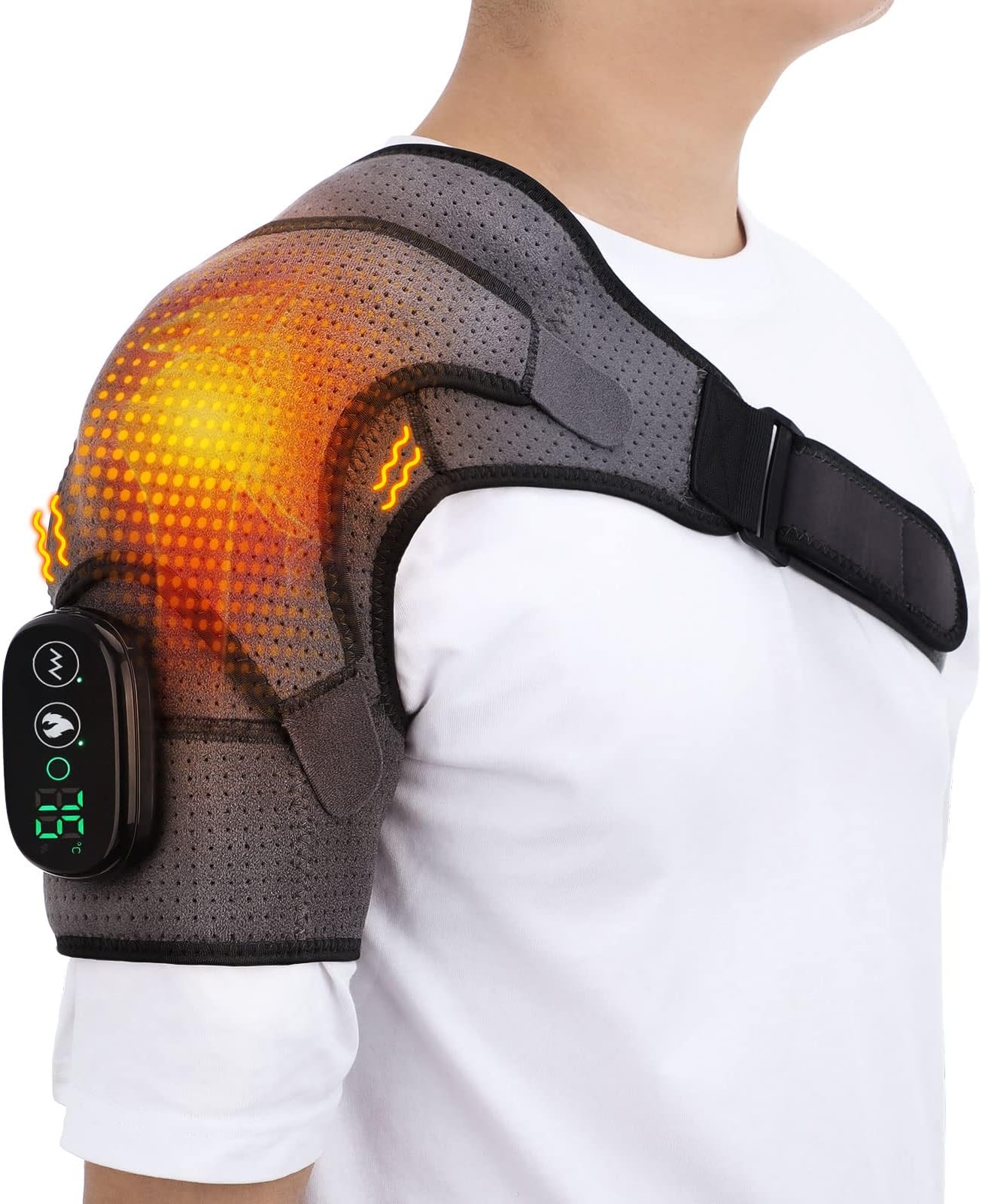AFDEAL Heated Shoulder Wrap Brace Support with Vibration, Heating Electric Shoulder Wrap with Massage, 3 Modes Cordless Vibration Shoulder Pad for Men and Women, Fits for Left or Right Shoulder, Grey