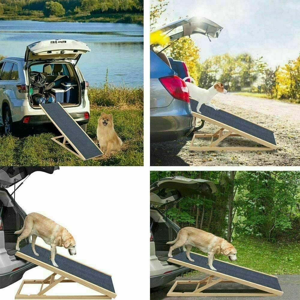 Rampa para Perros y Gatos, 30-60 cm Rampa para Mascotas Ajustables en Altura, Antideslizante Escaleras para Perros Plegables sin Ensamblaje para Coche, Cama y Sofá (Madera)