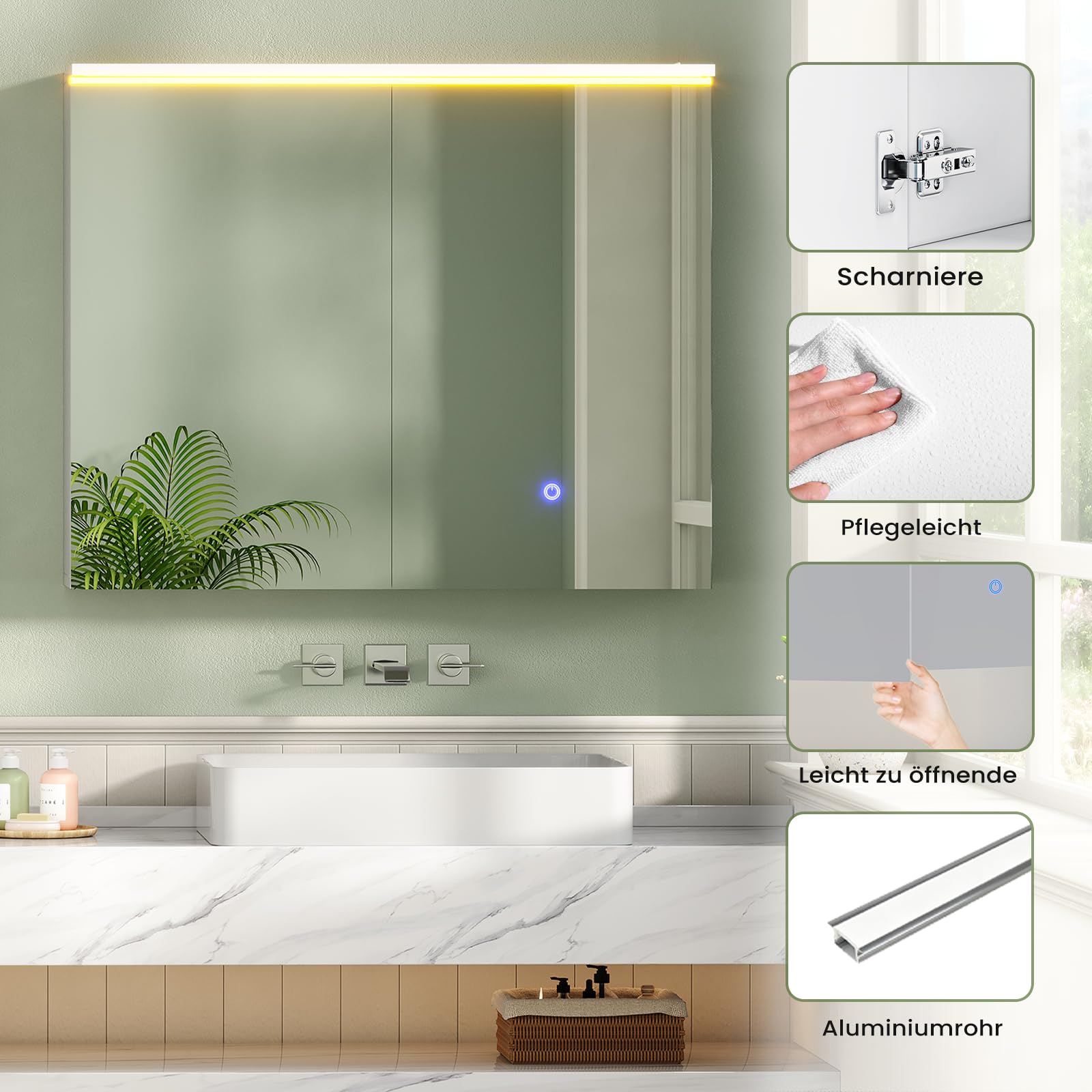 Spiegelschrank Bad mit LED-Beleuchtung und Steckdose 80x19,5x60 cm