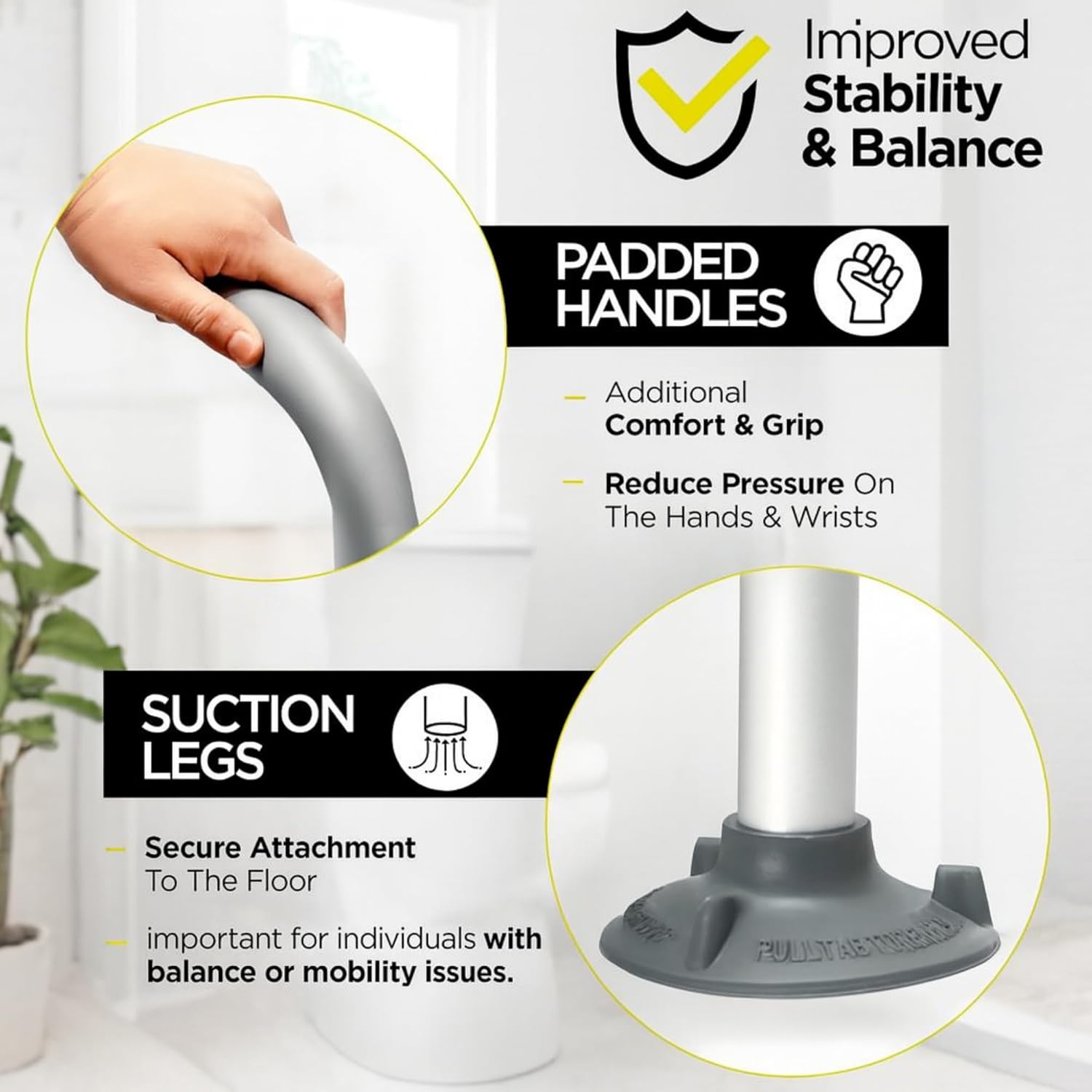 Adjustable Toilet Safety Handle – Fully Adjustable Height & Width Rail for Toilets – Strong Support Up to 300 lb – Easy Tool‑Free Installation – Ideal for Seniors, Pregnant & Mobility‑Challenged