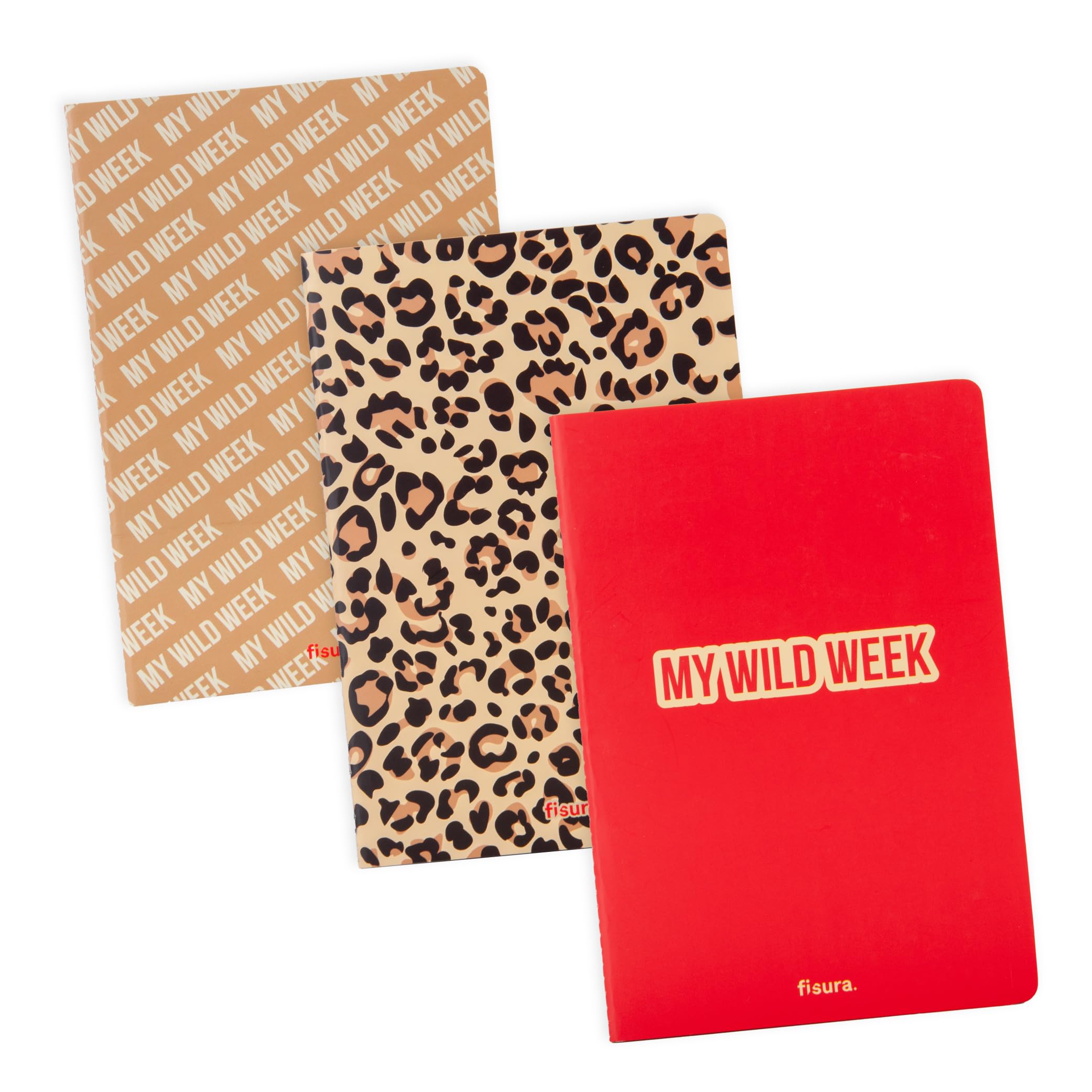 Fisura - A5 Composition Notebook Set “My Wild Week” Pack of 3 Notebooks Lined Grid Dotted Pages, 30 Pages Each, 80gsm, Office Planner Writing Notes