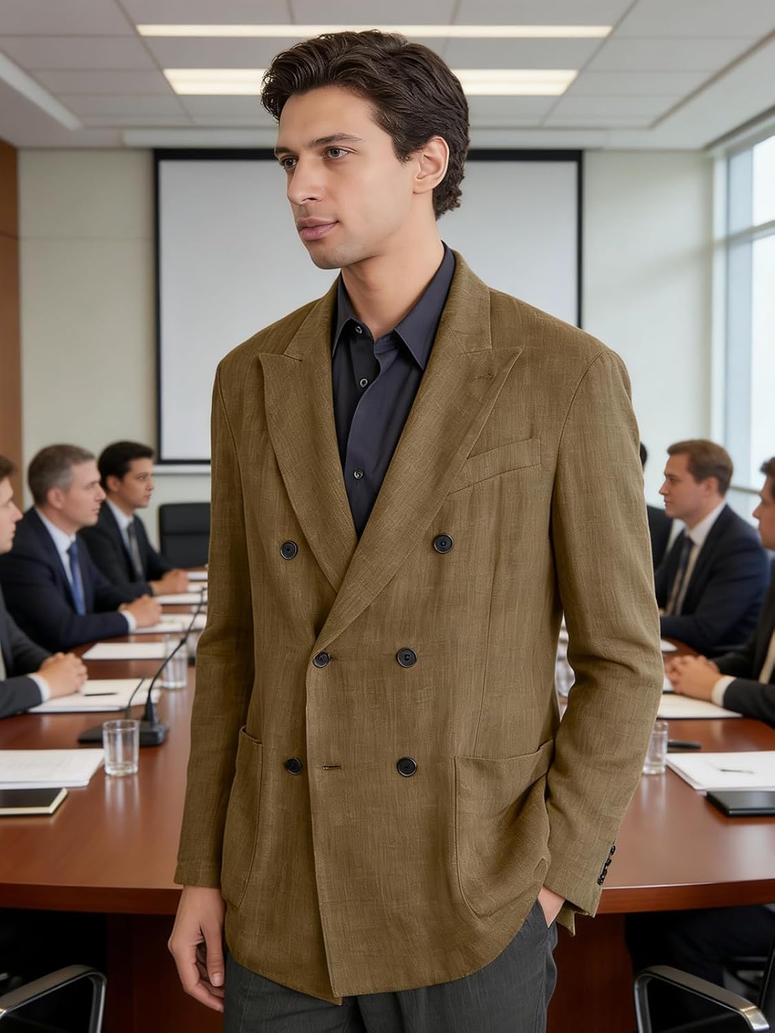 Men's Suit Jacket Double Breasted Casual Blazer Jackets Comfortable Breathable Lightweight Spring Summer