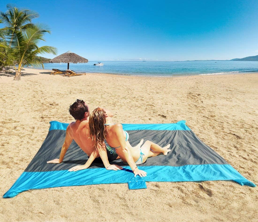 Large Outdoor Blanket with Durable Nylon - Huge Beach Mat with Four Anchor