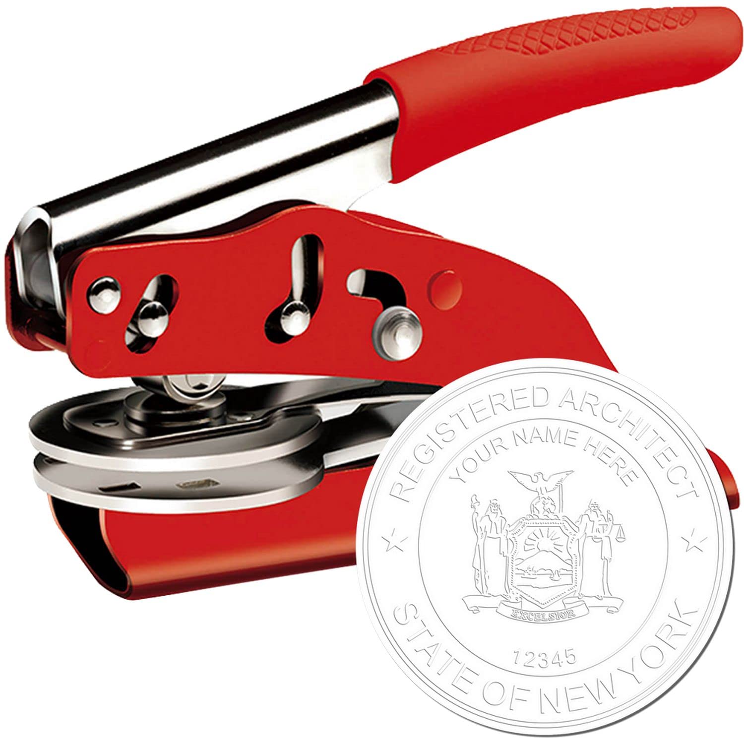 Premium Red Soft Handheld Embossing Seal - NY Architectural Seal, Ideal for New York Architect - Size 1-3/4 - Perfect Architect Seal for New York Professionals - Easy to Use, NY Architect Seal