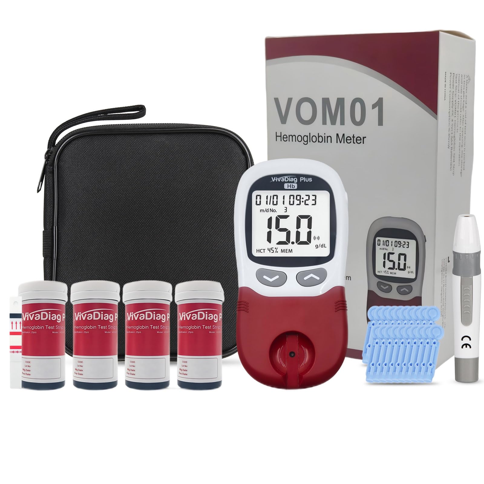 Photo 1 of 100 Hemoglobin Test Strips with Hemoglobin Test Meter, Hemoglobin Test Kits for Home Use, Home Hemoglobin Tester, Easy to Use and Read.