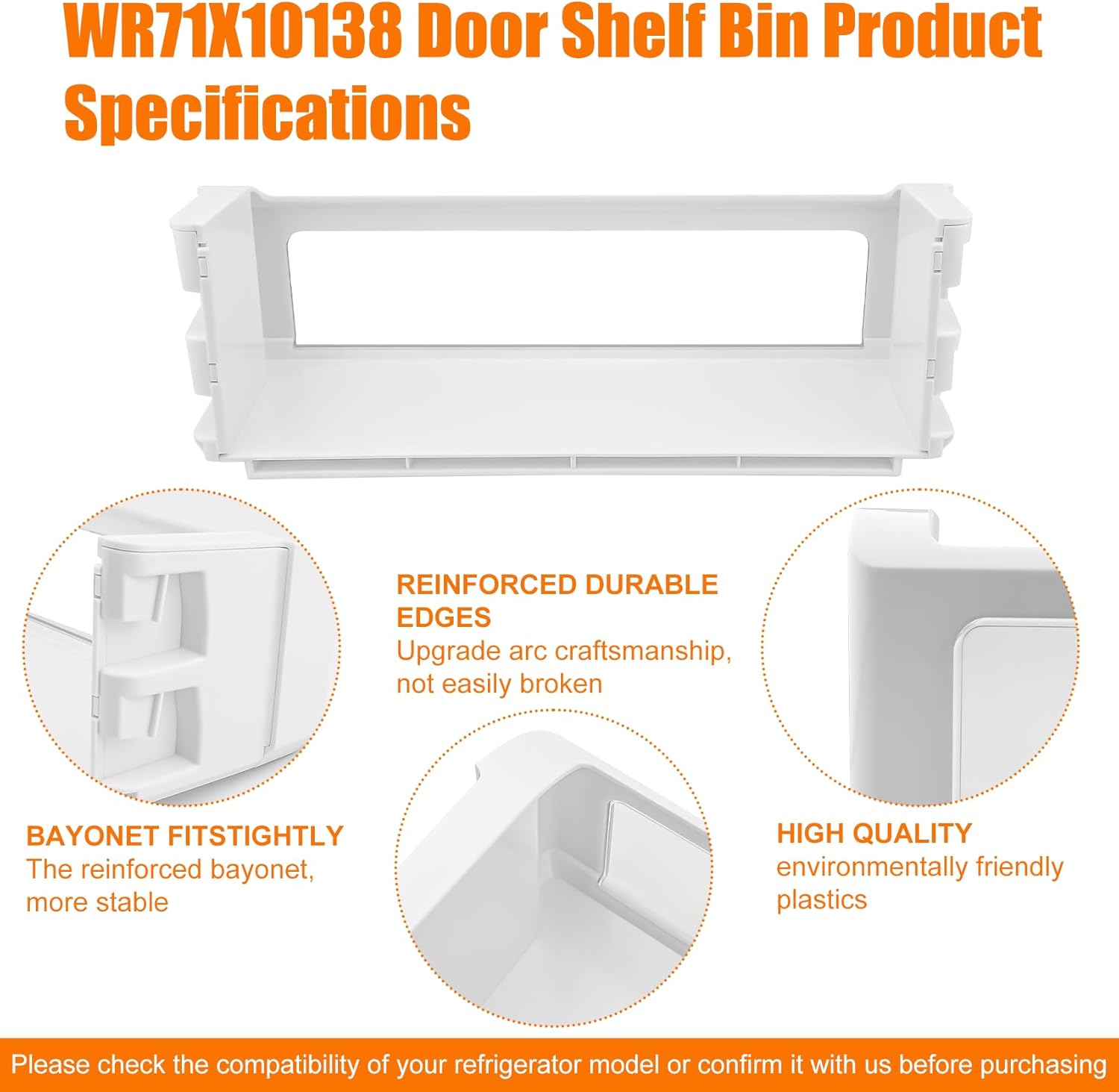 WR71X10138 Door Shelf Bin Compatible with ge ZICS360NRGRH, ZIC360NRGRH, ZIC360NRJRH, etc, Part Number: 773919, AP2072119, PS305185, EAP305185
