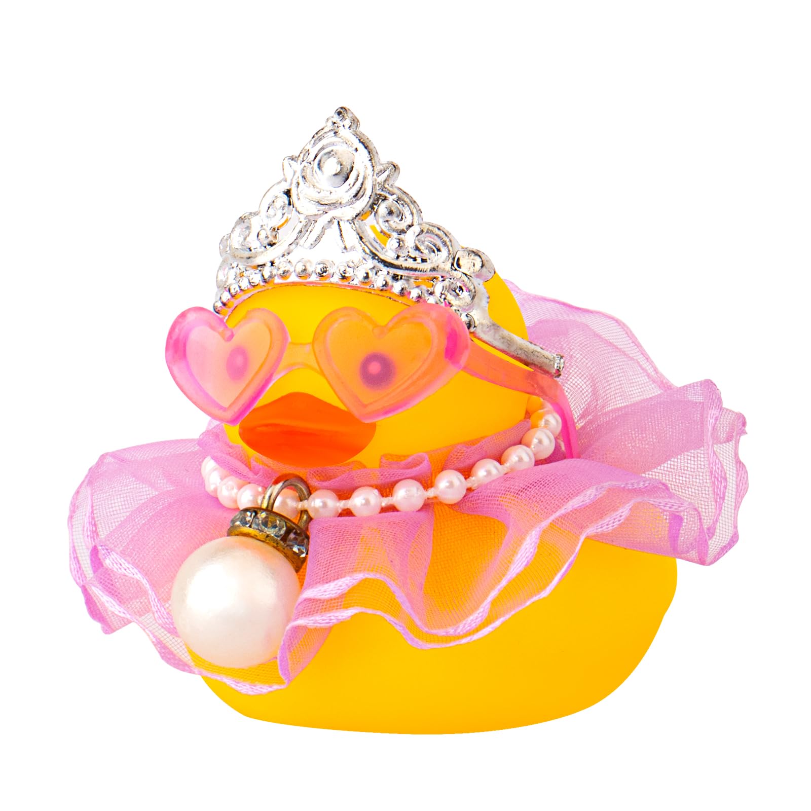 wonuu Car Rubber Duck Decoration Cute Car Accessories Car Ducks for Dashboard with Dress Heart Shape Sunglasses Necklace, Pearl Pendant Chain-Purple