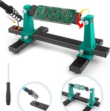 Adjustable PCB Holder Soldering Clamp for Circuit Board Helping Hand Soldering Tool Holder Motherboard PCB Frame Stand Clamp Printed with Soldering Iron Pen Holder+ Repair ToolsGreen