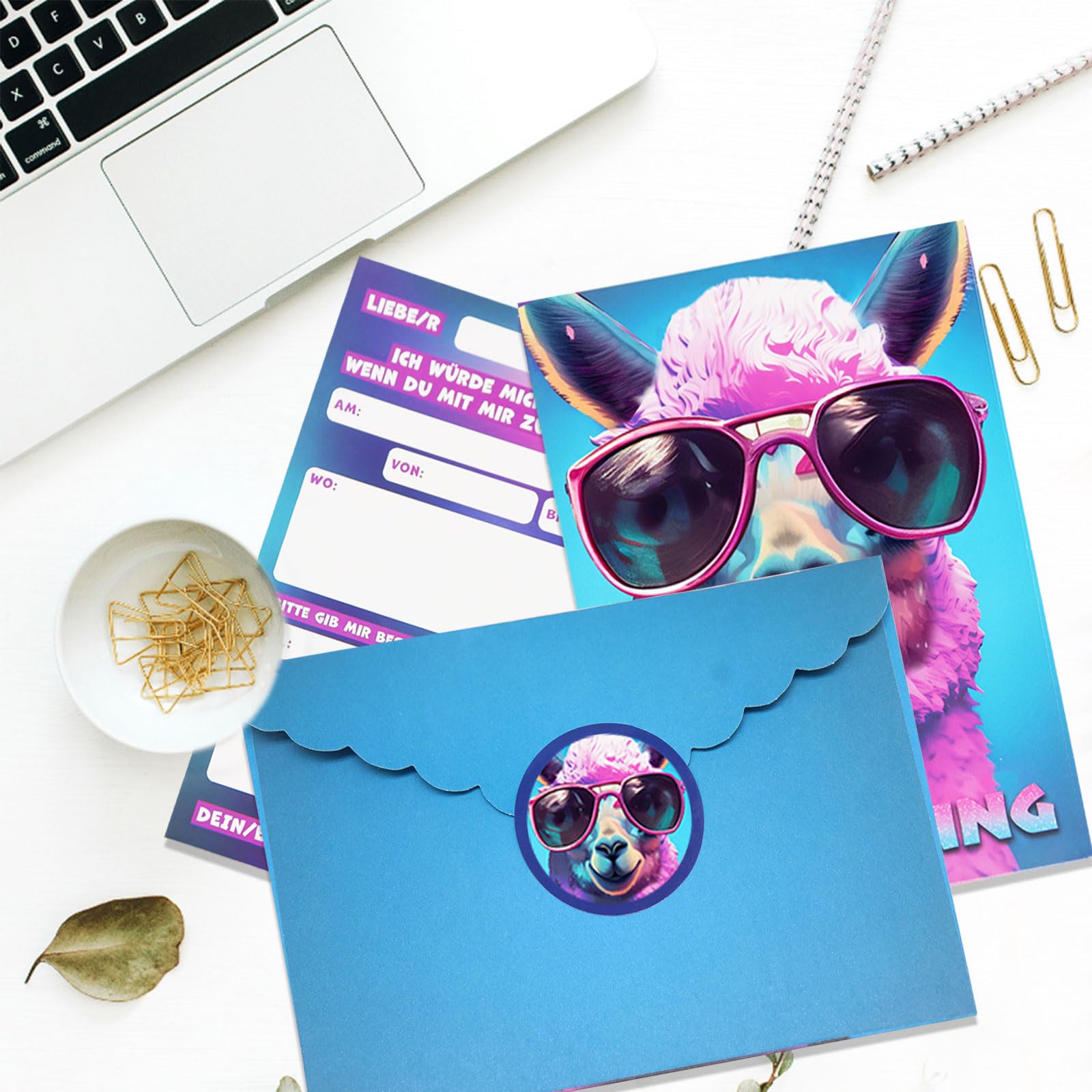 Celebr8te Lot De 12 Cartes D'invitation à Paillettes Pour Fête Lama – Pour Anniversaire D'adolescent, Garçon Et Fille – Invitations D'anniversaire Avec Motif Animal Cool Avec Image Messenger Et Bon De