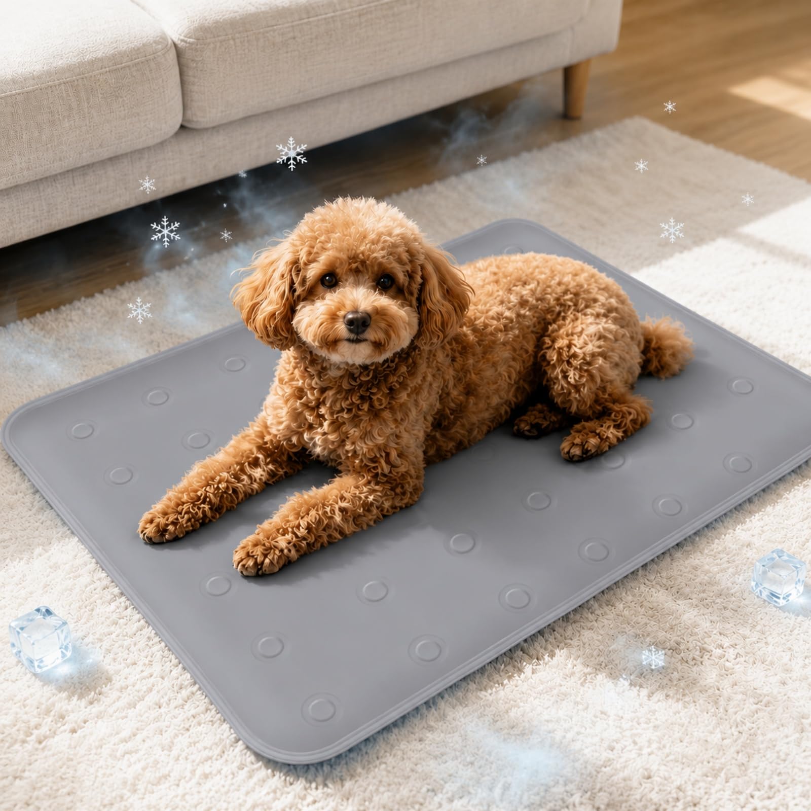 Topzywlc Dog Cooling Mat, Durable Non-toxic Gel Self Cooling Mat for Dogs & Cats, Scratch-Resistant and Bite-Resistant Pet Cool Mat, Summer Thickened Washable Pet Sleeping Mat (Gray, L)