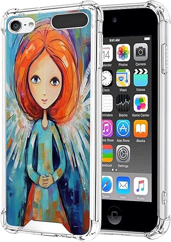 SHENCANG BLUE Funda para iPod Touch 567 Clear Bumper con diseño Angel-Art cc3 patrón transparente marco transparente TPU suave a prueba de golpes