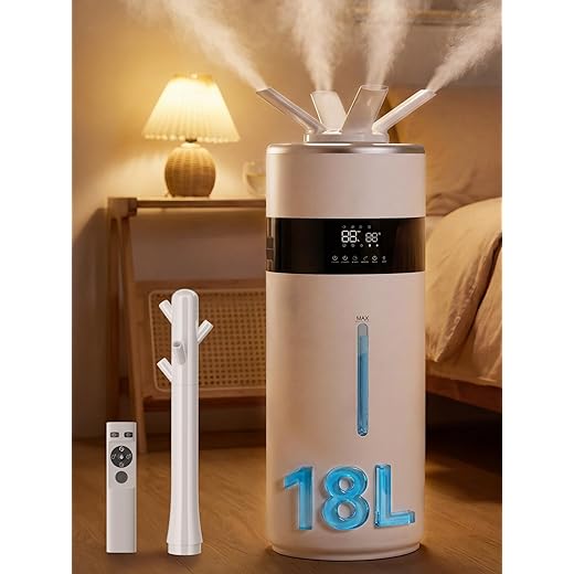 1200ml/h Humidifier for Bedroom up to 2000 sq.ft, 4.8Gal/18L Large Tank Humidifier, 40%-90% Custom Humidity & Replaceable Nozzles, Top Fill Ultrasonic Whole House Humidifiers Large Room Office Indoor