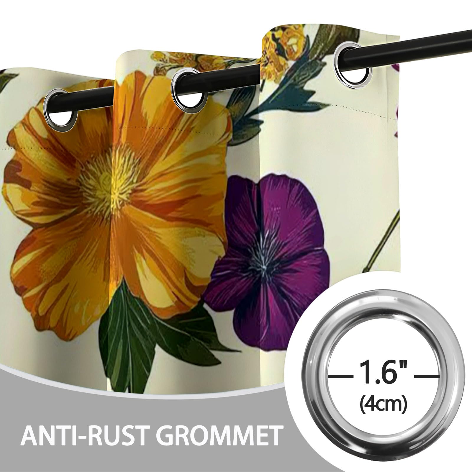 Blickdicht Vorhang mit Elegante Pflanzen Und Blumen Muster Vorhang mit Ösen Thermovorhang für Mädchenzimmer Wohnzimmer Schlafzimmer Fenstervorhänge Bunt für Zuhause H183 x B117 cm (2er Pack)