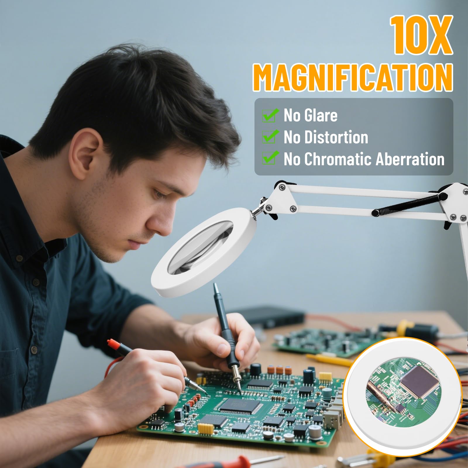 Lampe De Bureau Avec Loupe 10x KIMIGO - LED Réglable 360° Pour Lecture, Réparation Et Loisirs