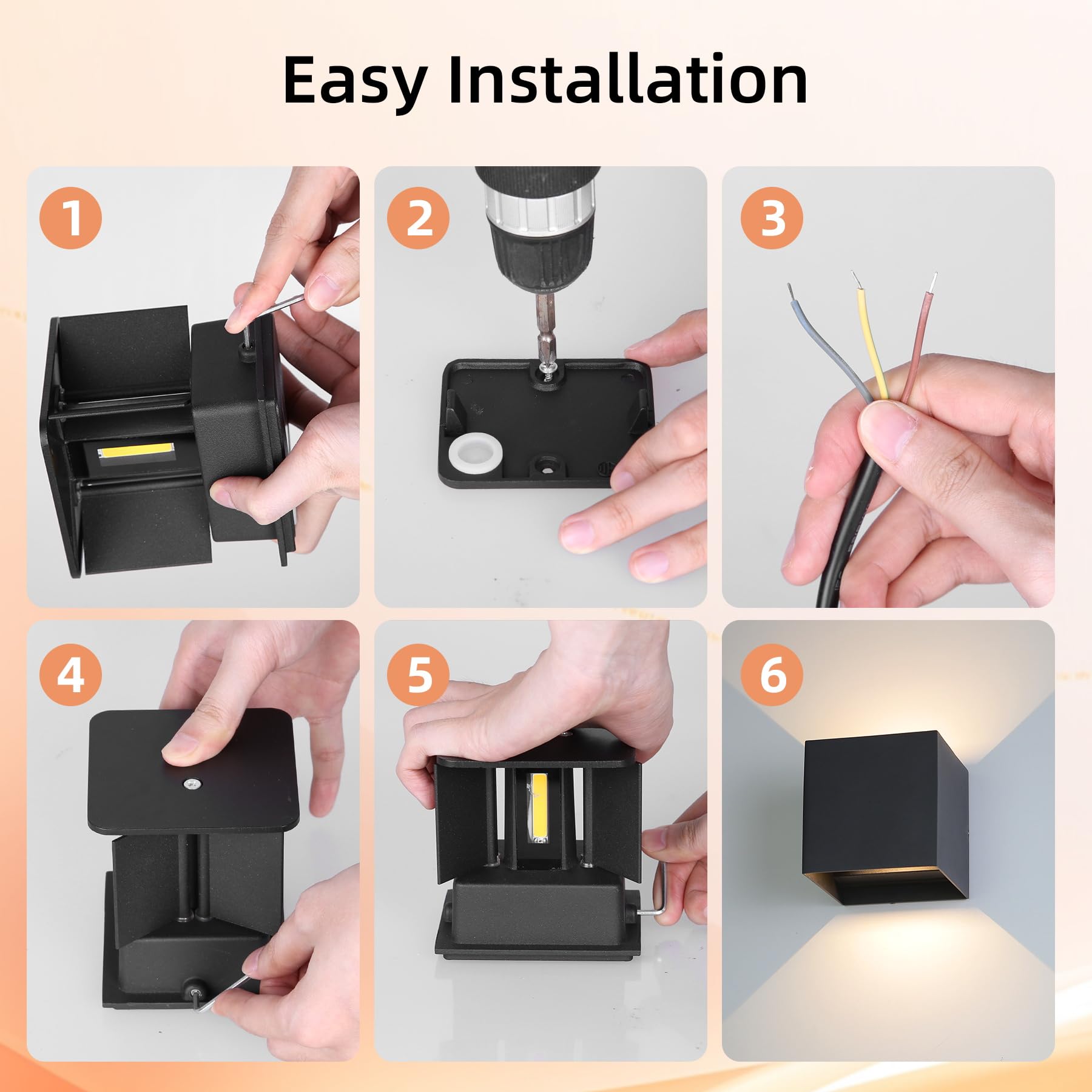 CHENBEN Aplique Pared Exterior 12W 3000K Lampara Exterior LED 4 Piezas，IP65 Para La Pared Impermeable，Aplique Pared Interior Ajustable es Adecuada Para Dormitorio, Patio,Terraza