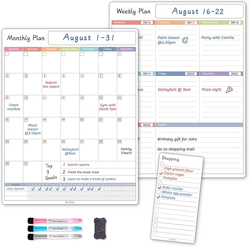 Miniatura 7 de Calendario magnético para nevera, pizarra blanca, juego de calendario de refrigerador de borrado en seco (3 tableros), calendario semanal magnético
