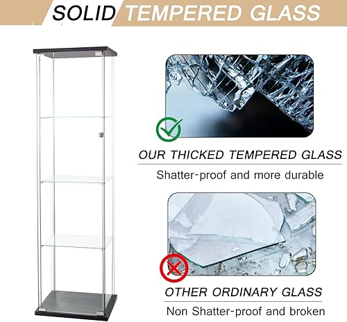 Miniatura 6 de Vitrina de cristal con luces LED y cerradura, vitrina Curio de 4 niveles con puerta de cristal, estantería de pie para sala de estar, dormitorio,