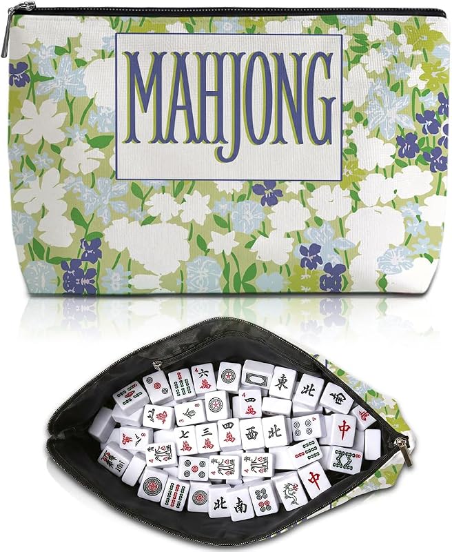 Bolsa Blue Leaves para peças de Mahjong American Mahjong com zíper, estampa floral Daisy, 1 unidade
