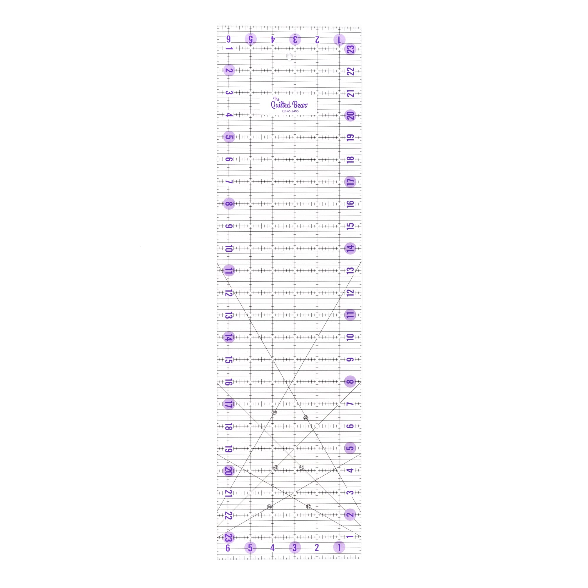 The Quilted Bear Quilting Rulers - Transparent Acrylic Non Slip Quilting, Patchwork & Sewing Ruler with Clear Black Lines & 30, 45 & 60 Degree Angles (6.5" x 24")