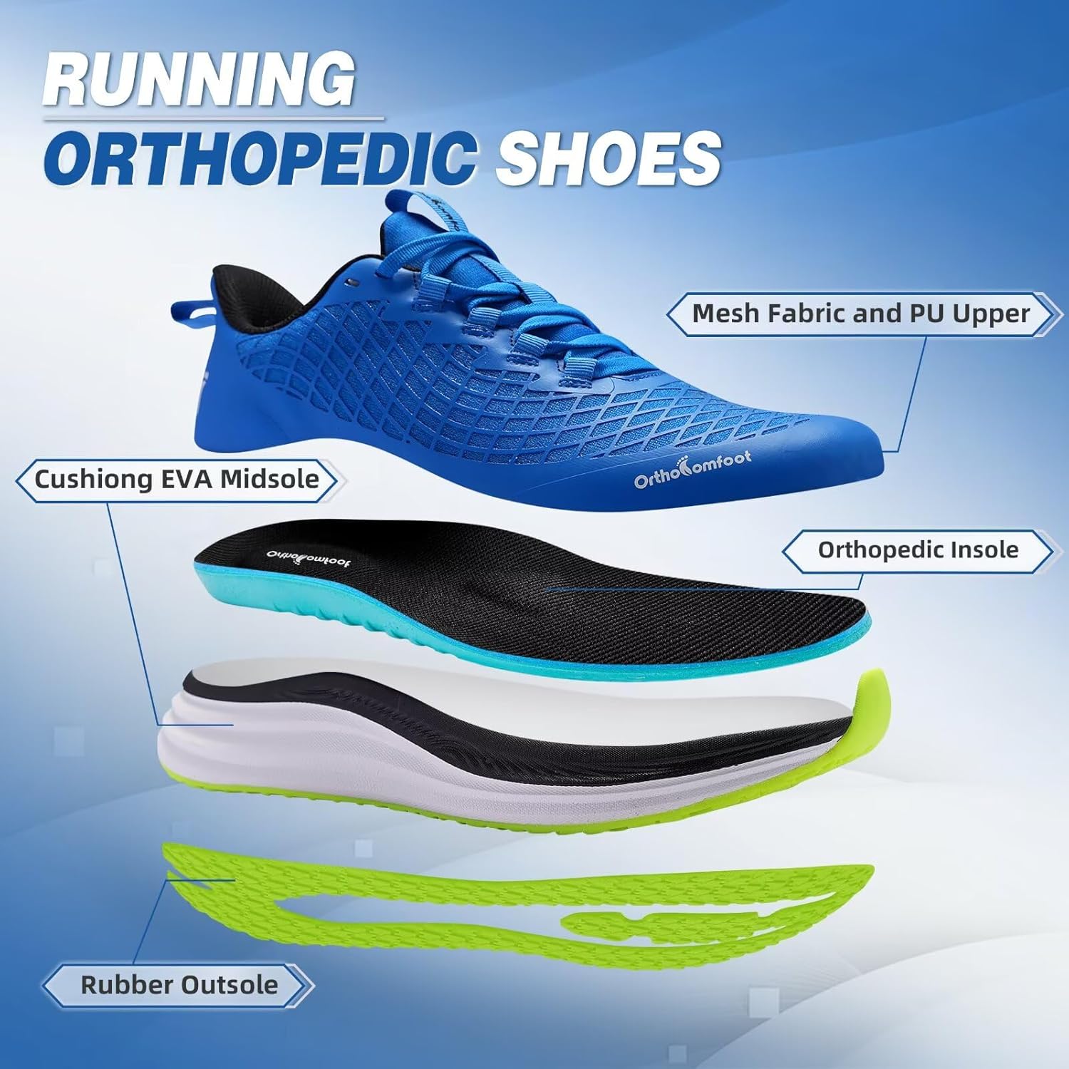 Men's Orthopedic Road Running Shoes: Comfortable Casual Arch Supports Plantar Fasciitis Orthotic Fashion Sneakers, Flat Feet Casual Tennis Outdoor Walking Exercise Shoes for Foot Heel and Pain Relief
