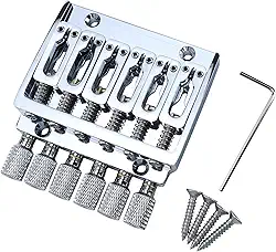 OVSAL Ponte de guitarra elétrica sem cabeça com selas de latão ponte fixa para peças de reposição de guitarra elétrica sem cabeça de 6 cordas (cromada)