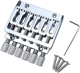 Ponte de guitarra elétrica sem cabeça com selas de latão ponte fixa para peças de reposição de guitarra elétrica sem cabeça de 6 cordas (cromada)