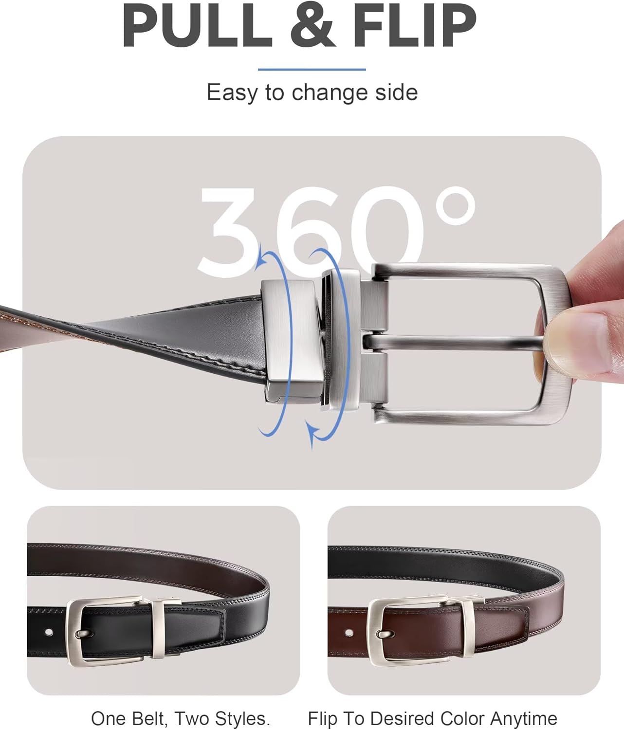 MILORDE Men's Reversible Dress Belt, Handmade, 100% Cow Leather, Fashion & Classic Designs for Work Business and Casual - Image 2