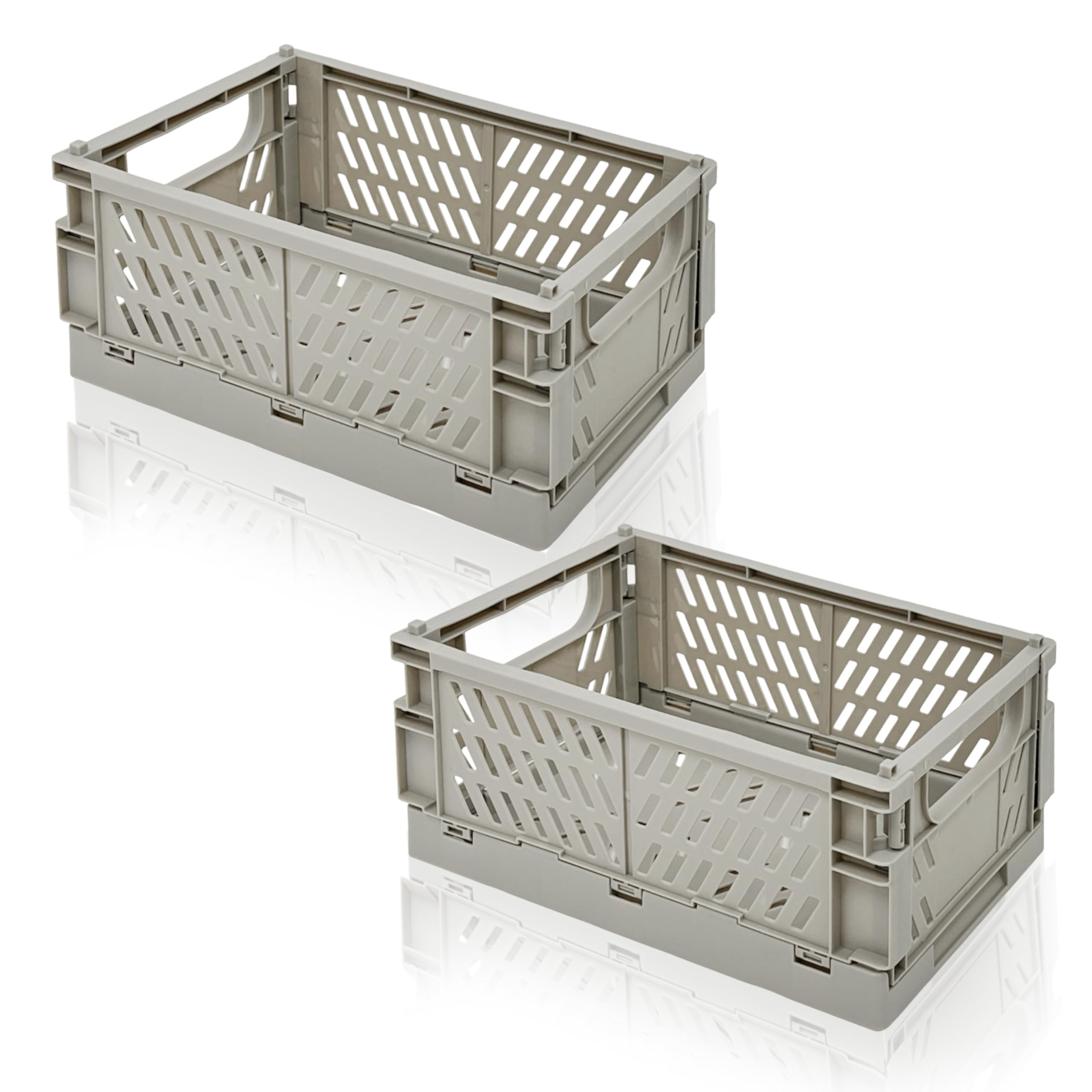 Daixers 2 Pack Mini Foldable Small Plastic Baskets for Organizing and Storage，Collapsible Storage Crates,Mini Bins for Home Kitchen Bedroom Bathroom Office (Grey, Extra Large 16x11x6)