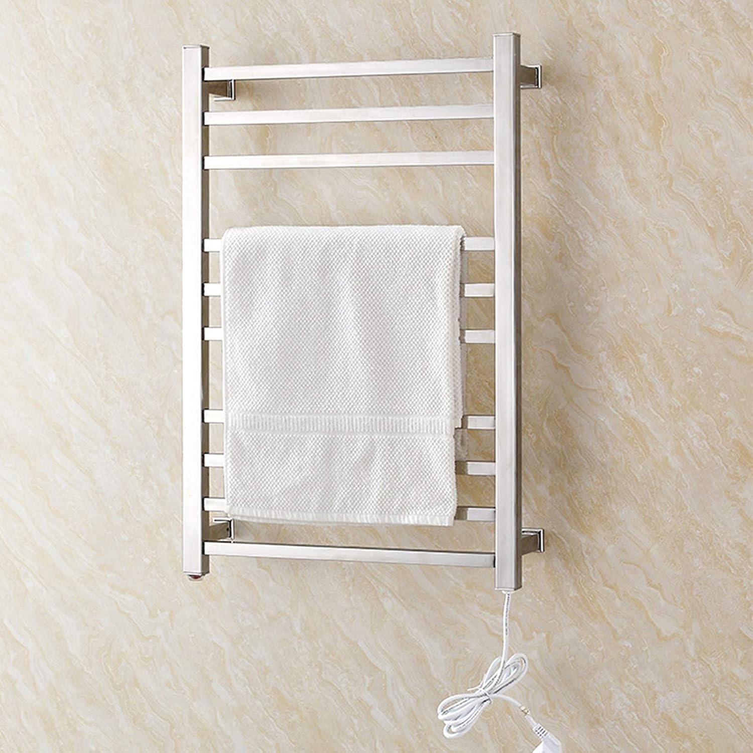 APUM Electric Wall Mounted Towel Warmer, Rail Heated Rack 304 Stainless Steel Towel Warmer Rack for Bathroom (Square Tube Hardwired)