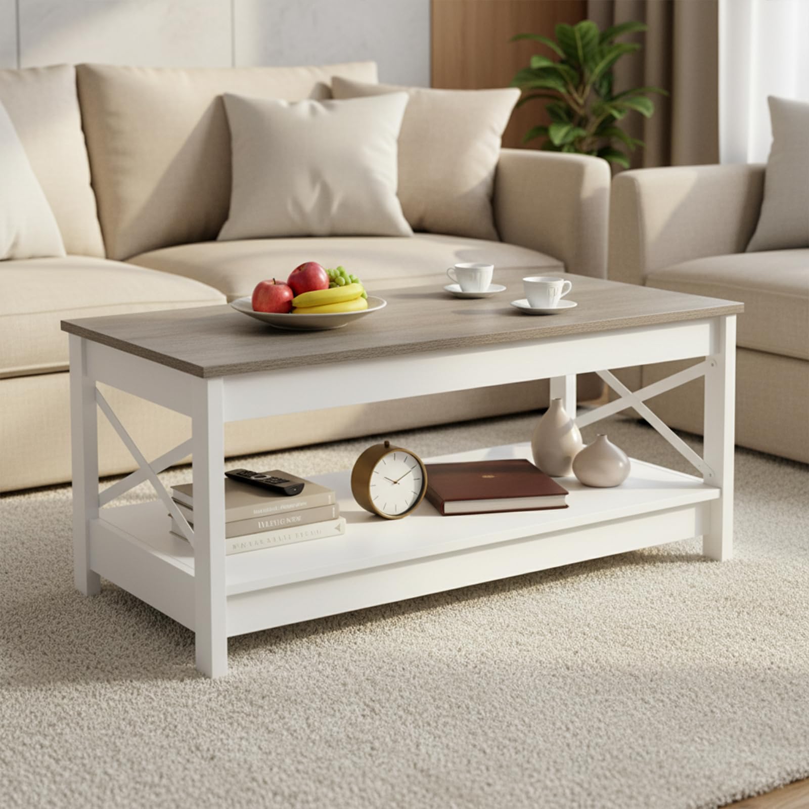buybyroom - Mesa de salón, mesa de centro de estilo rústico, mesa de salón con espacio de almacenamiento para dormitorio, salón, entrada, mesa de centro vintage