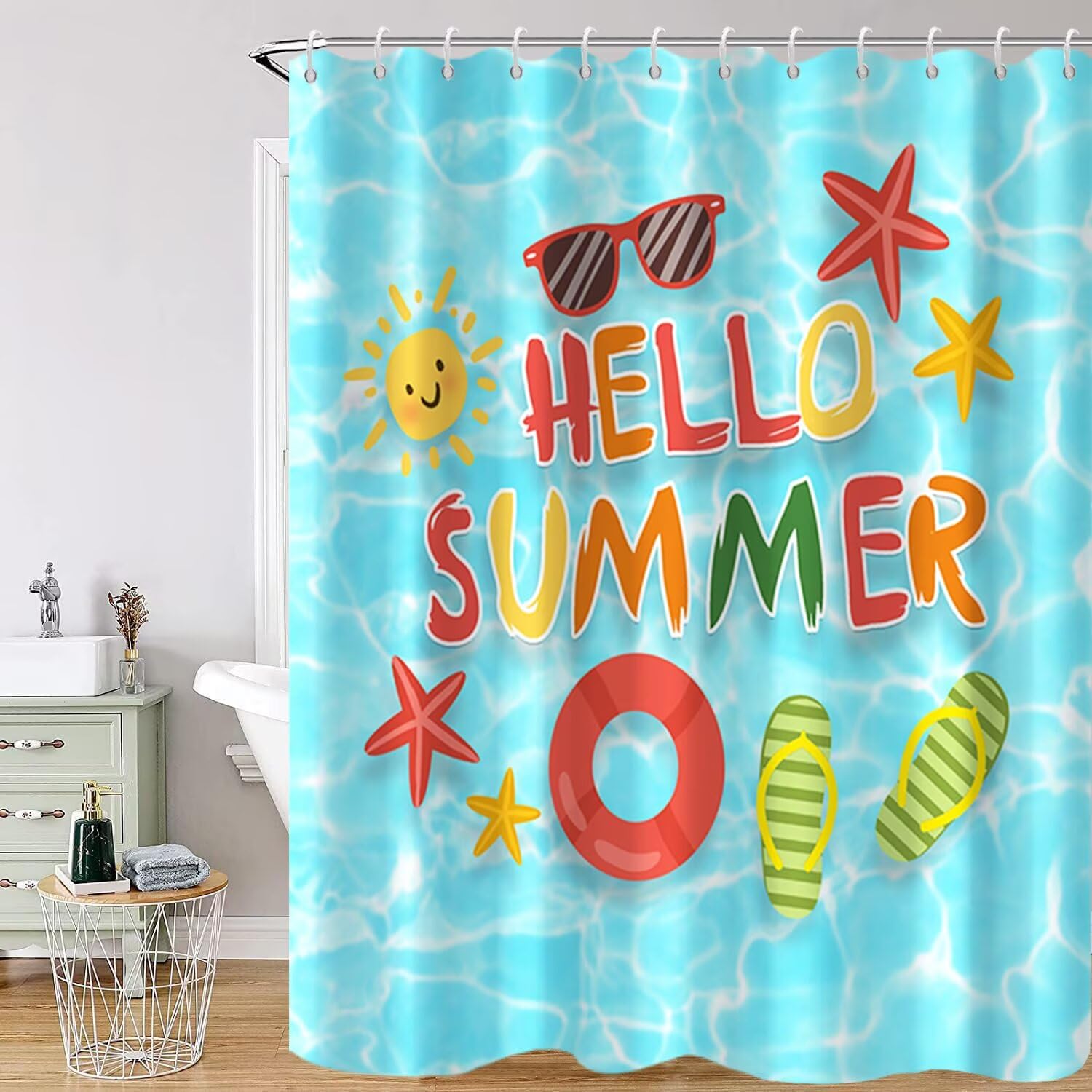 Rideau de douche Hello Summer en tissu étanche de 183x183 cm