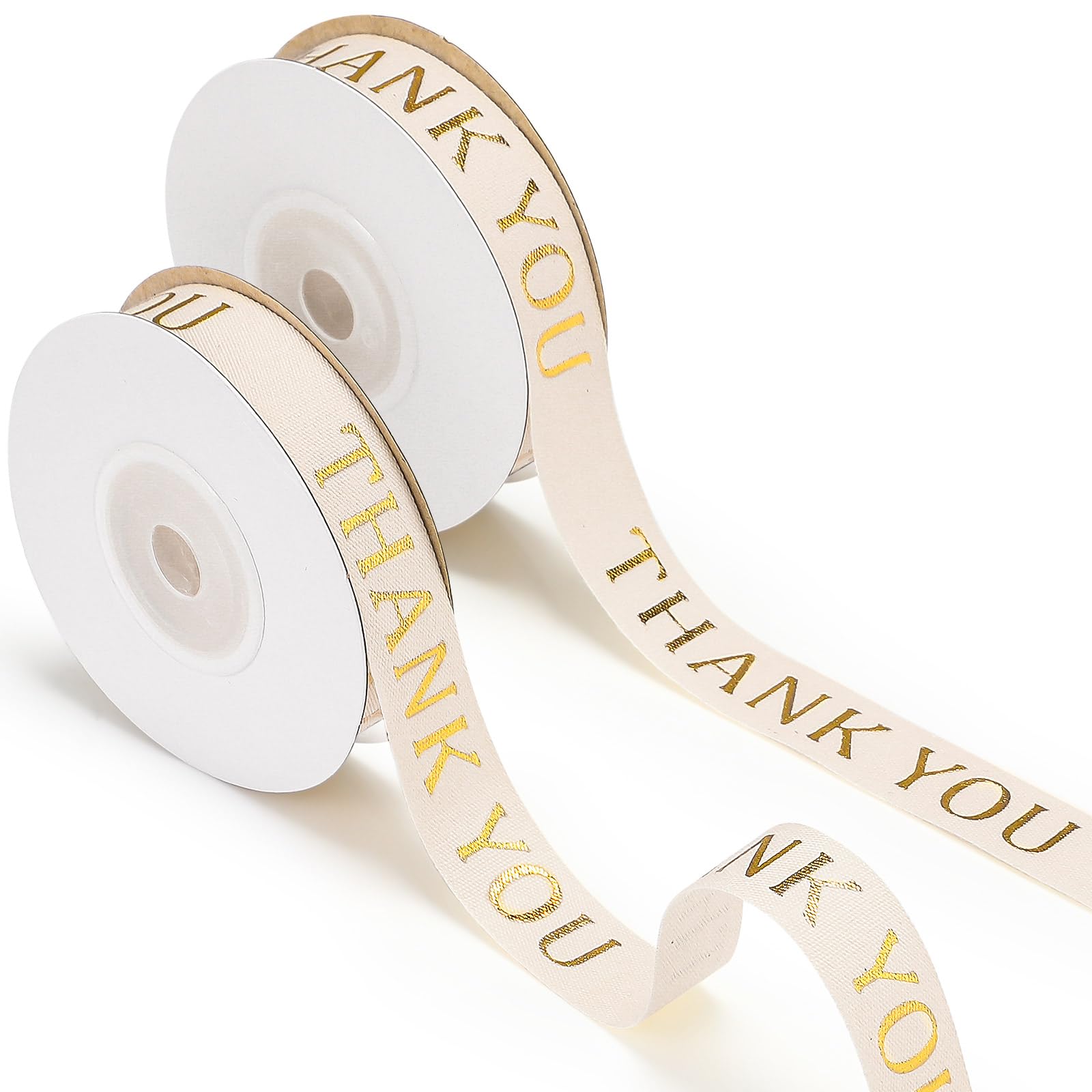 Daifunli 20 Yards Thank You Ribbon Gold Cotton 5/8" Glitter Custom Ribbon Bows for Gift Wrapping Crafts Supplies DIY Anniversary Wedding Birthday