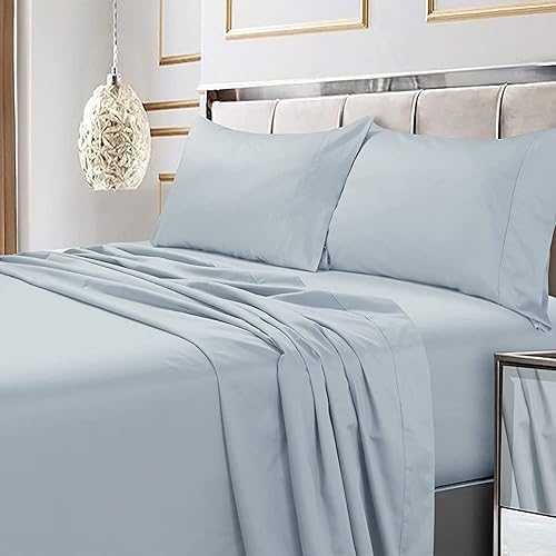 Miniatura 7 de Tribeca Living Bed Sheet Set, Soft Egyptian Cotton Sateen Solid Sheets and Pillowcase Set, Extra Deep Pocket, 600 Thread Count, 4-Piece Luxury