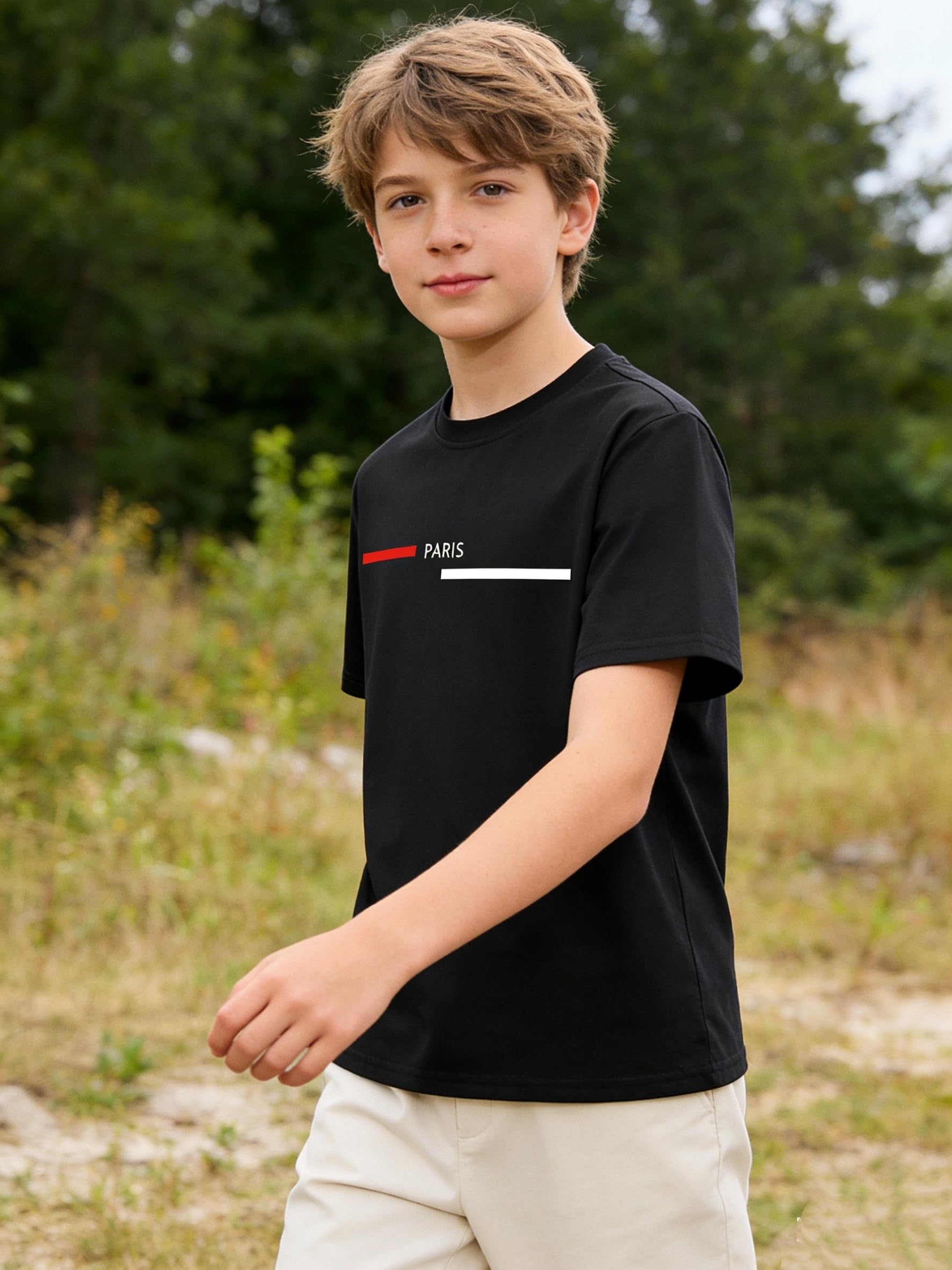 Paquete de 3 camisetas estampadas de manga corta con cuello redondo para niños de 8 a 14 años - 4