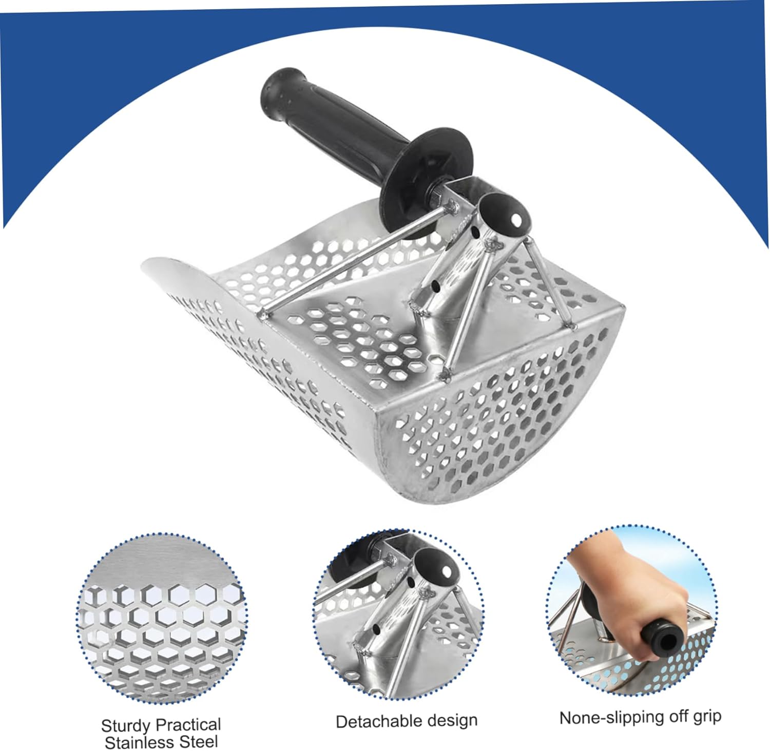 Metal Detecting Sand Scoop, Sand Scoop for Metal Detecting Stainless Steel Metal Detecting Shovel with Detachable 47In Long Handle Heavy Duty Sand Sifter for the Beach, Metal Detecting Shovel