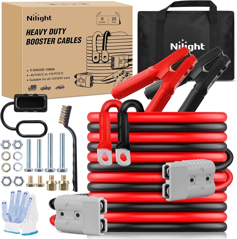 Cabo de transferência de bateria Nilight 0 AWG com conexão rápida – 7,62 m