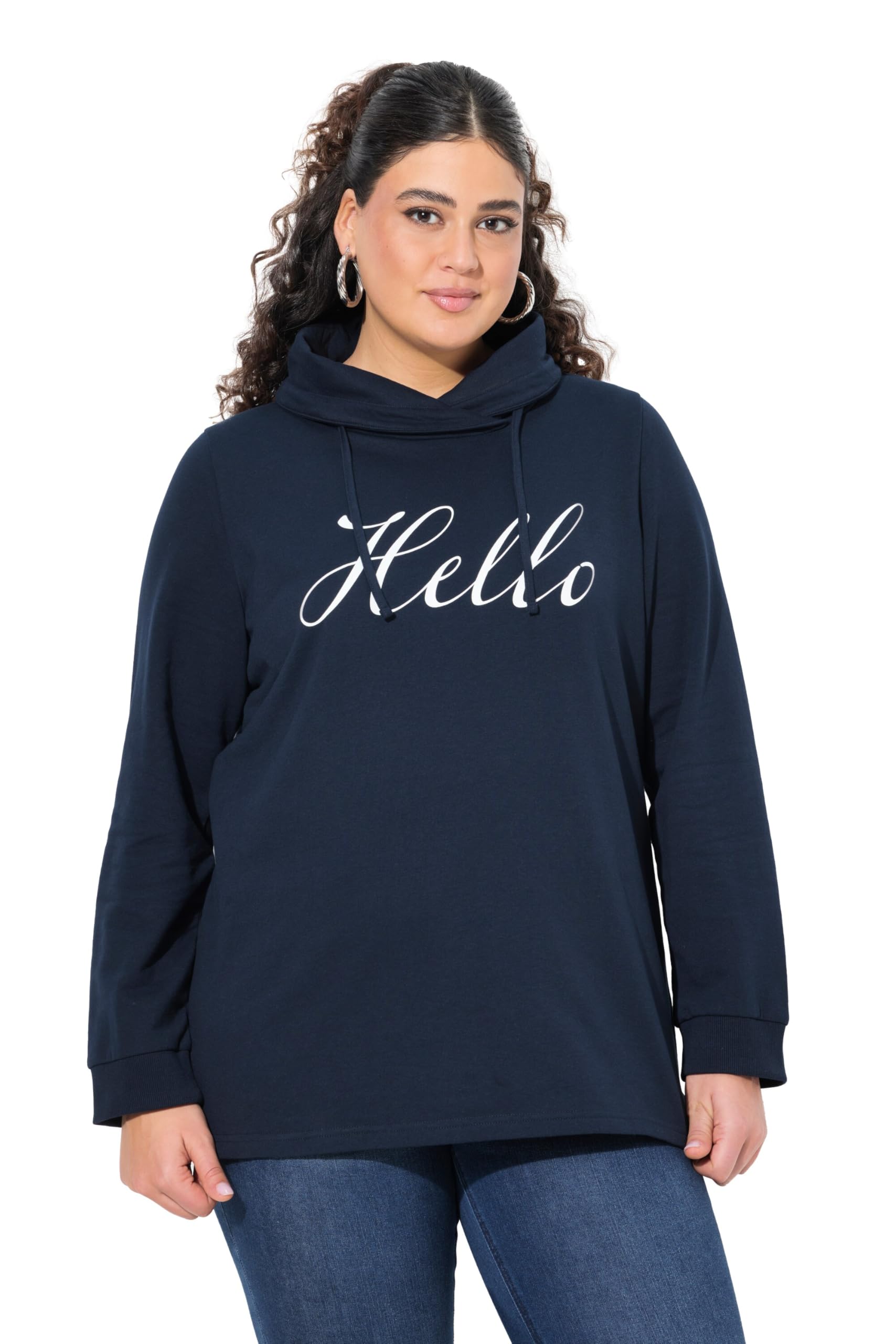 Ulla Popken Damen große Größen Übergrößen Plus Size Sweatshirt, Classic Fit, Hello, Stehkragen 842657