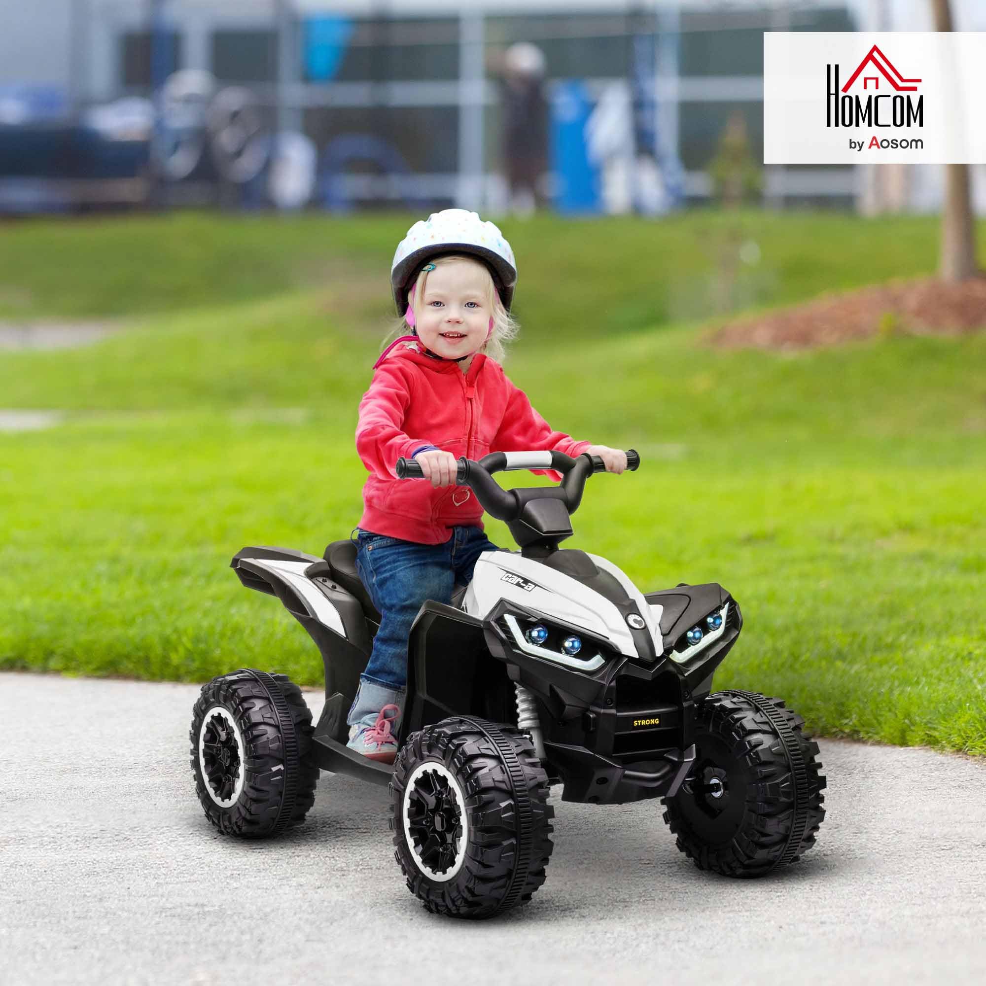 HOMCOM Quad Eléctrico para Niños 12V, Quad para Niños de 3-5 Años, con 2 Motores, Velocidad Ajustable 3-6km/h, Faros, Bocina, Música, USB, Avance y Retroceso, Blanco