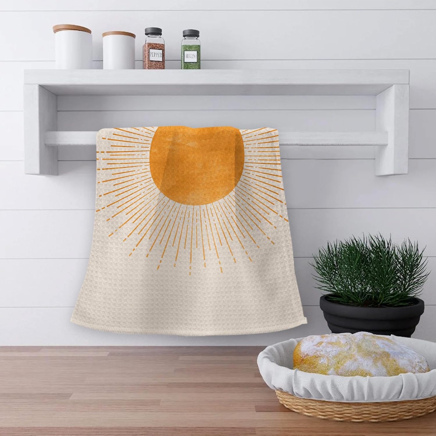 OHSUL Boho Golden Sun Sunrise Sunset Sunshine Highly Absorbent Kitchen Towels Dish Towels Dish Cloth Set of 2,Boho Minimalist Hand Towels Tea Towel for Bathroom Kitchen Decor,Boho Lover Gifts image 4