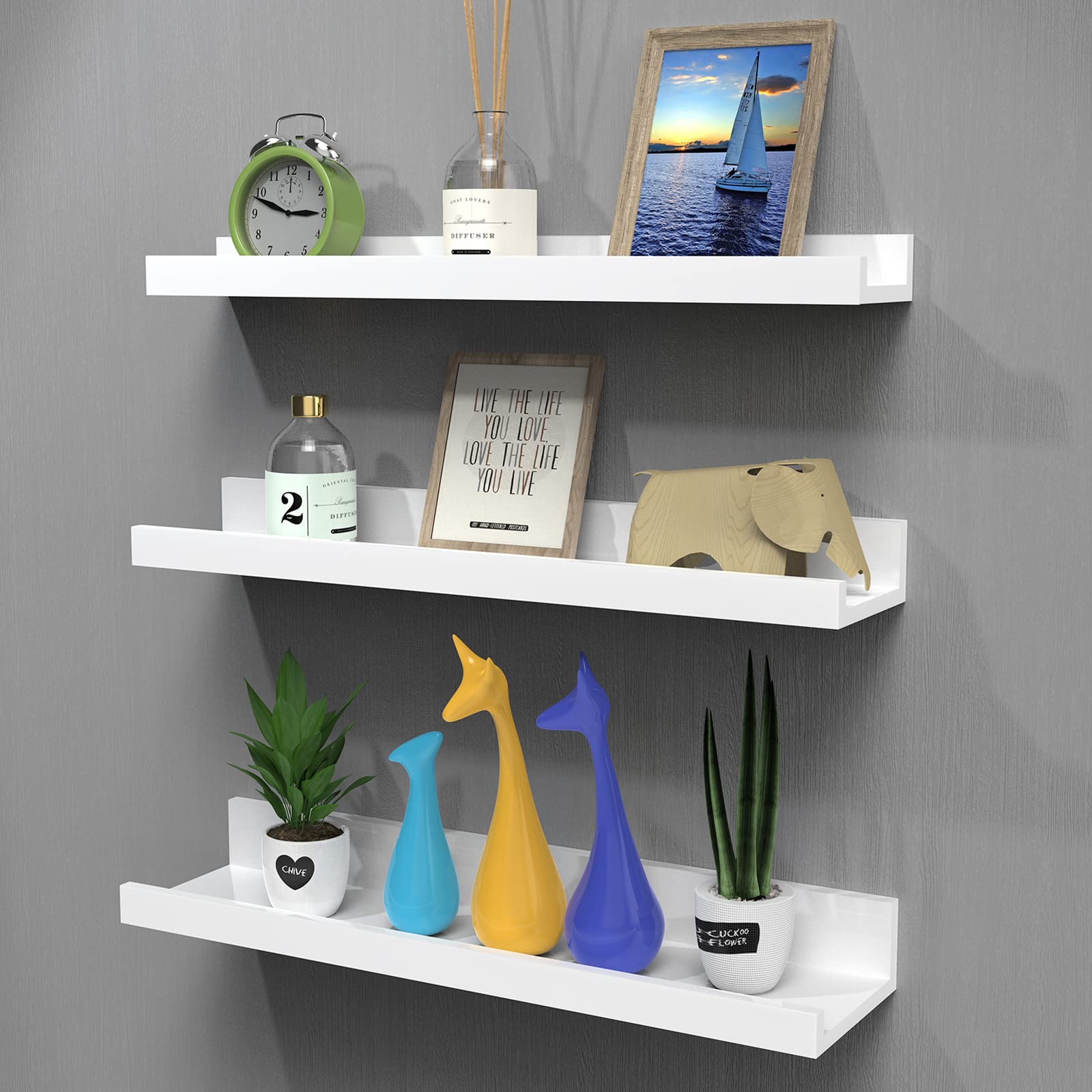 Buy YAYII Set of 3 Floating Shelves Wood Wall ed Shelf Picture Ledge